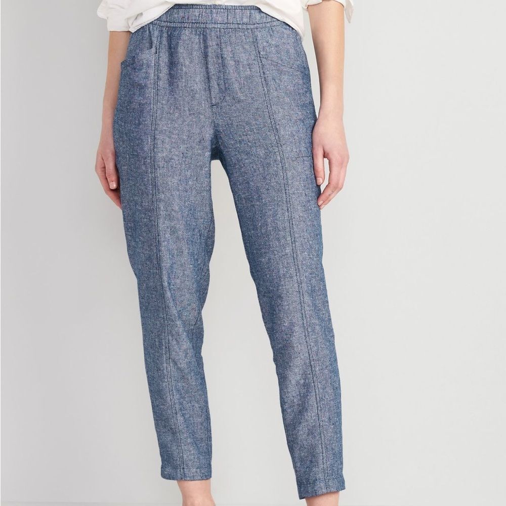 Old Navy High-Waisted Chambray Cropped Linen-Blend Pants